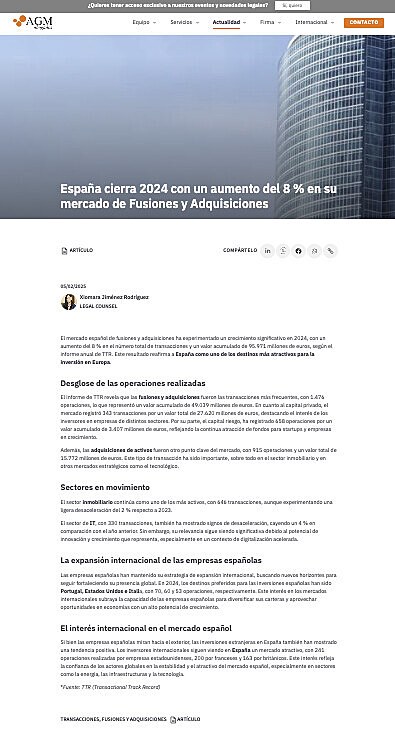 Espaa cierra 2024 con un aumento del 8 % en su mercado de Fusiones y Adquisiciones